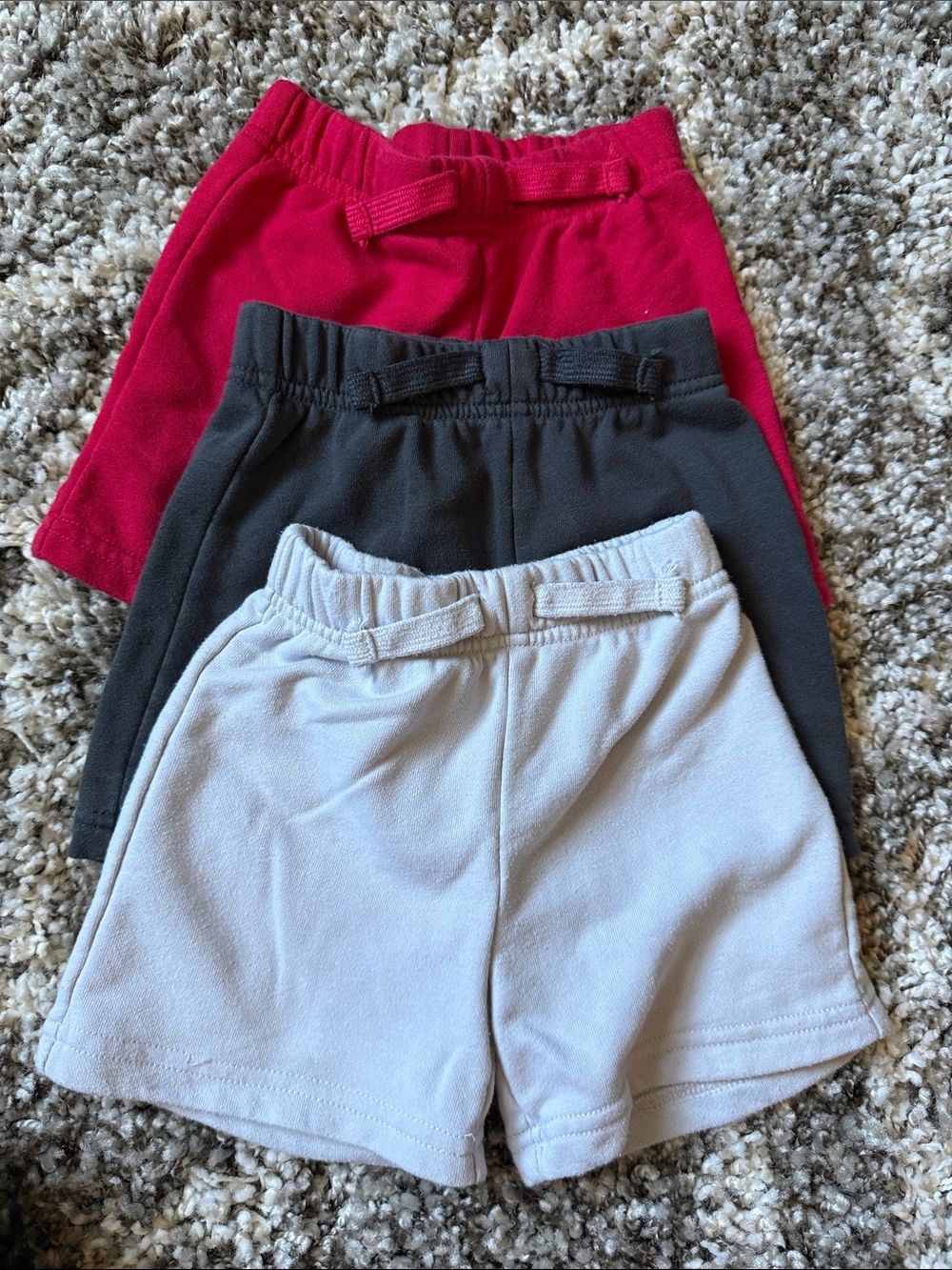 Kids Elastic Waist Shorts - red, Charcoal, Light Gray- 2T